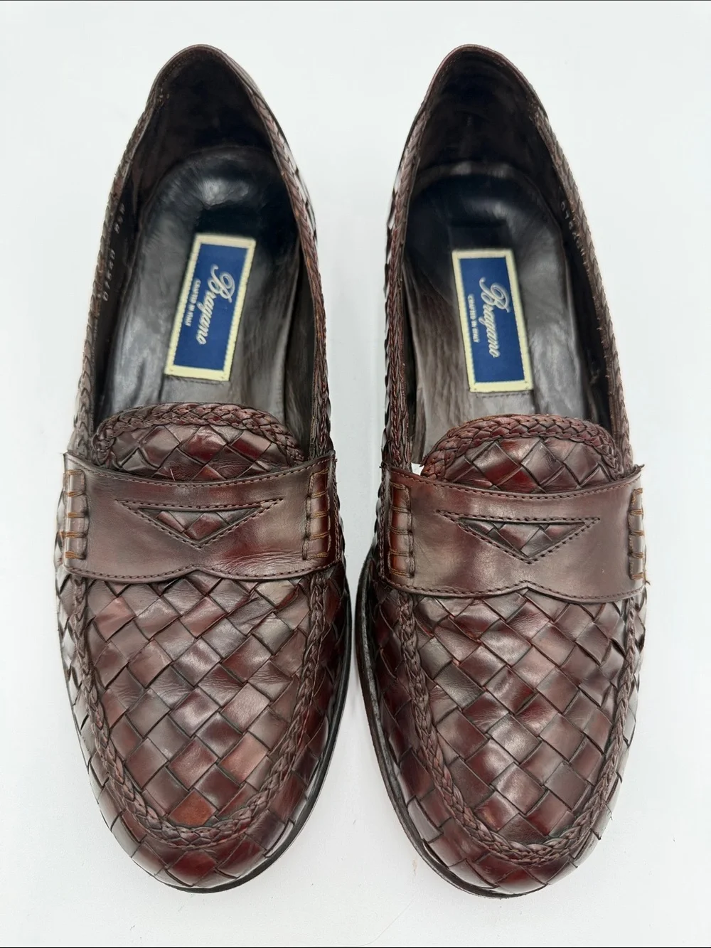 BRAGANO COLE HAAN sz8.5W Brown Woven Moc Toe Penny Loafer